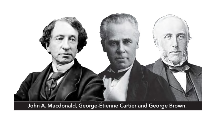 Composite of Sir John A. Macdonald, George-Étienne Cartier and George Brown.
