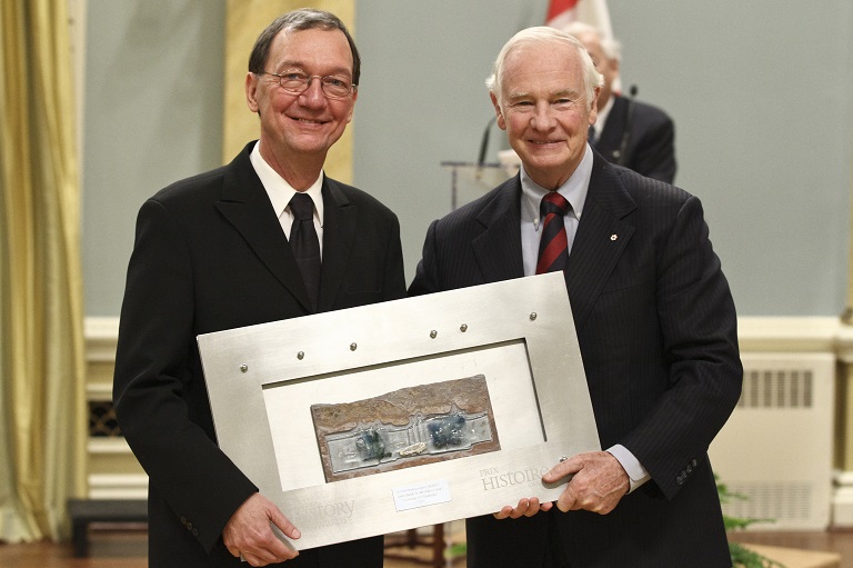 Richard Pelletier accepting the award on behalf of the Société d'histoire de Saint-Basile-le-Grand at Rideau Hall, 2011.