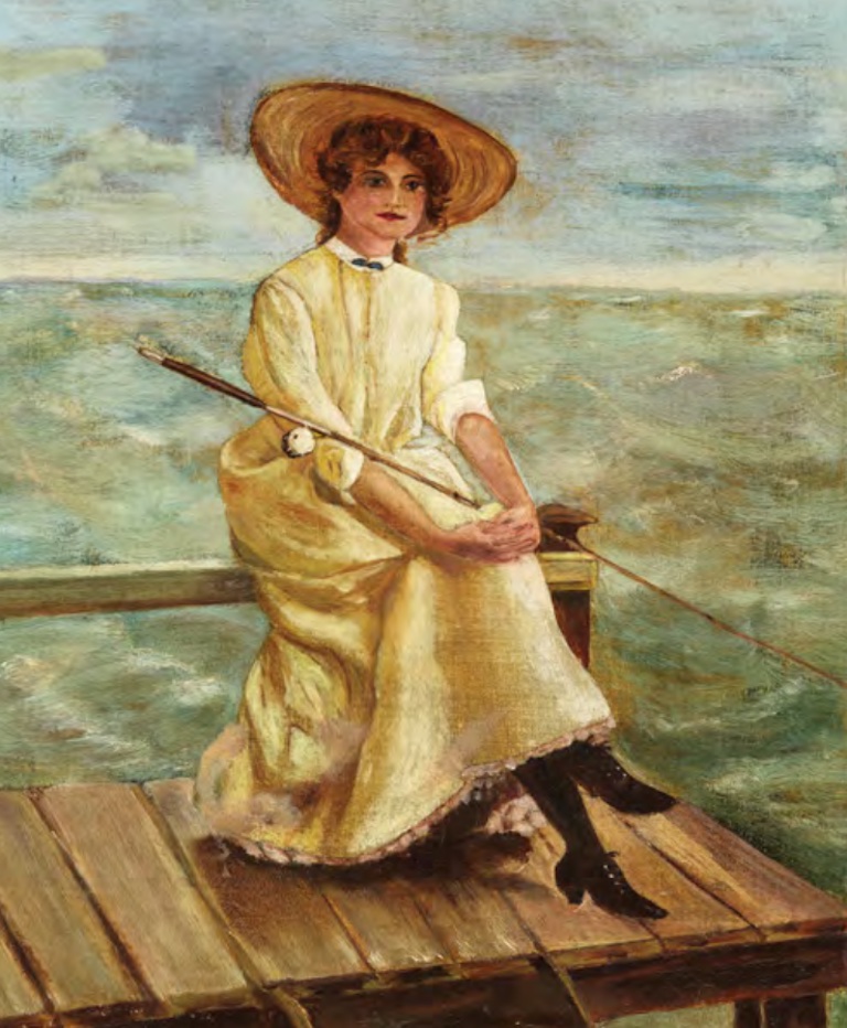 Painted portrait of Victoria Jane Wilson by the seaside.