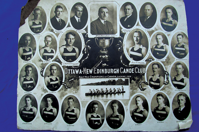 Group photo of members of the Ottawa New Edinburgh Canoe Club.