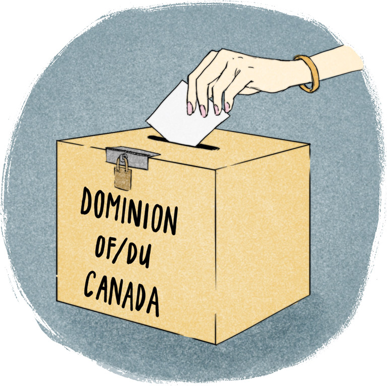 Hand slides ballot into ballot box.