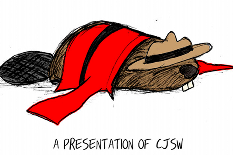 This image shows a beaver in a Mountie uniform. 