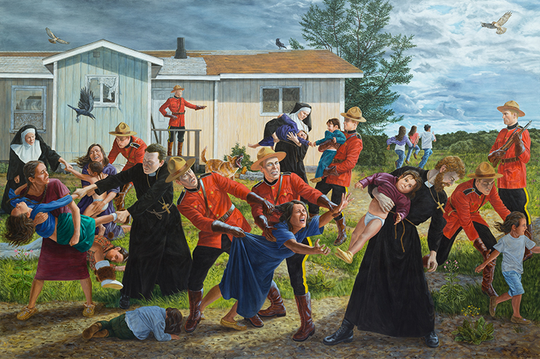 This image shows a painting by Kent Monkman called The Scream.