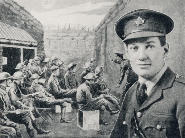Image of Lt. Rice is presented in the forefront, with a sketch of military musicians as a backdrop.