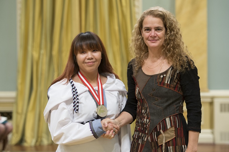 Julia George shakes hands with Governor General Julie Payette 