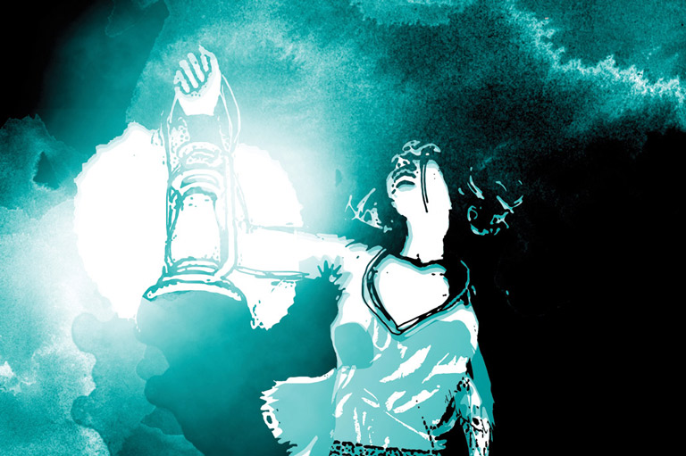 Artist's interpretation of a ghost / spirit carrying a lantern. 