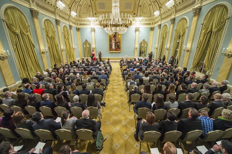 View of guests sitting in ballroom at Rideau Hall