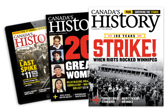 Covers of Canada's History in print and on mobile device