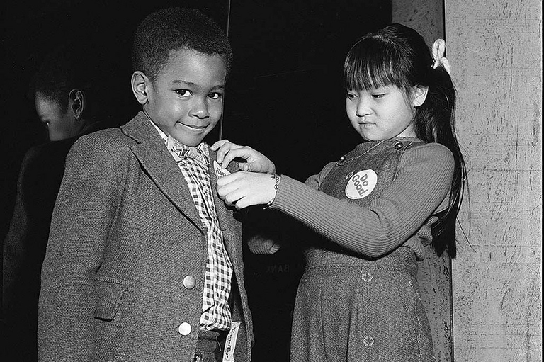 This is an image of Children at Canadian Council of Christians and Jews Brotherhood Week. The photo was taken by Alexandra Studio in 1975.