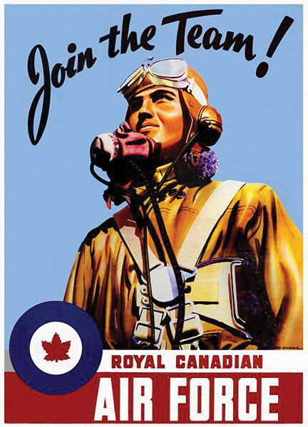 Royal Canadian Air Force poster with a man in uniform and text that reads Join the Team!
